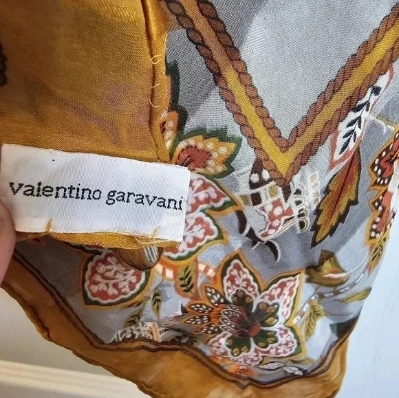 Valentino Garavani Orange and White Floral Silk Scarf